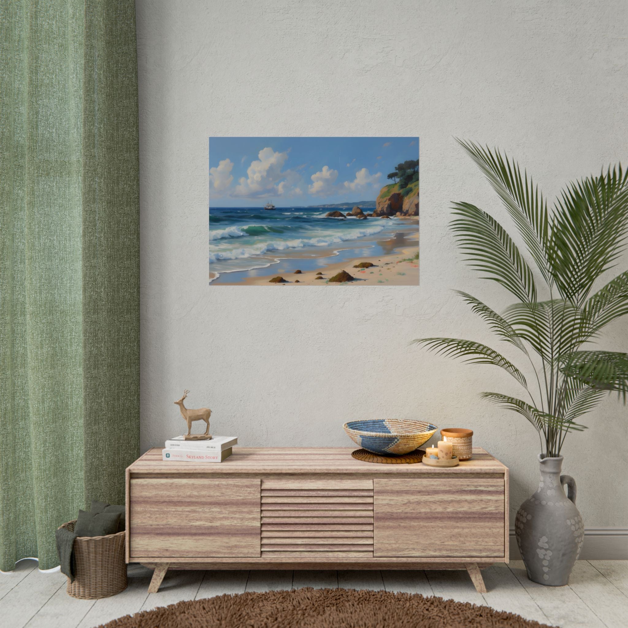 Coastal Seascape Poster - Rolled Beach Print, Ocean Waves Wall Art