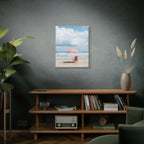 Sun-drenched beach memory with beach chair and umbrella Canvas Wall Art - Stretched Canvas