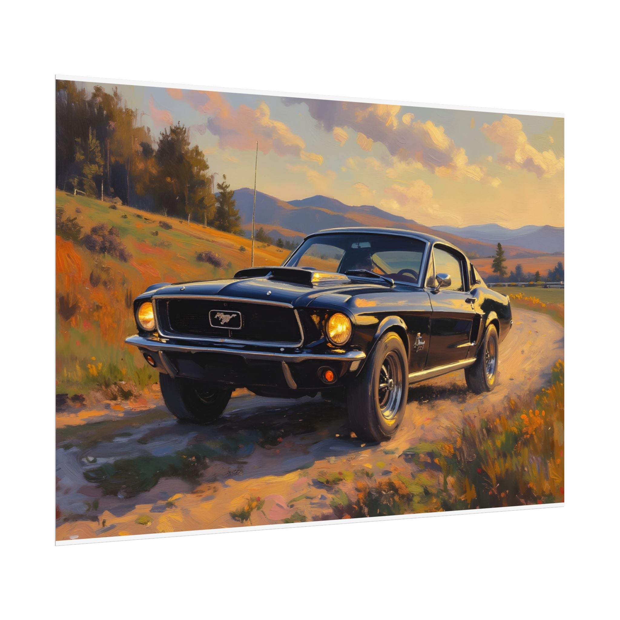 Vintage Mustang Sunset Muurdecoratie - Klassieke Muscle Car - Poster 