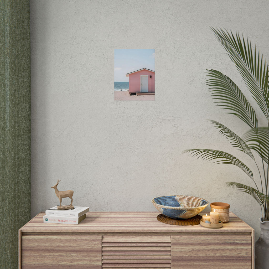 Roze strandhuisje als muurdecoratie - Poster 