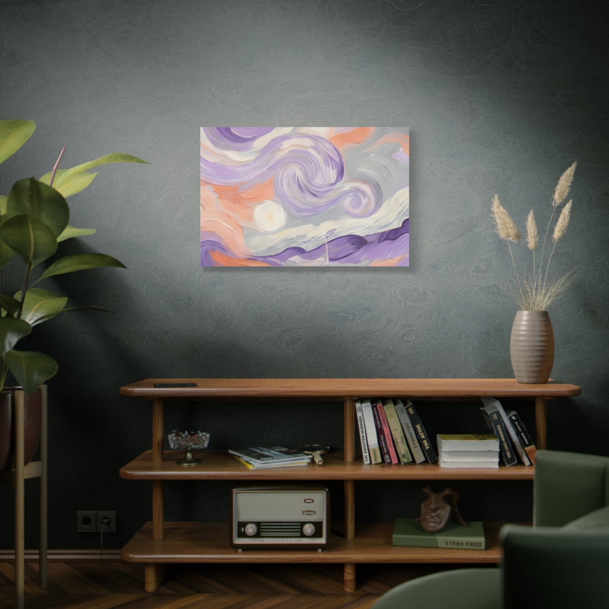 Abstract Swirl Canvas Art – Lavender & Peach Matte Stretched Canvas