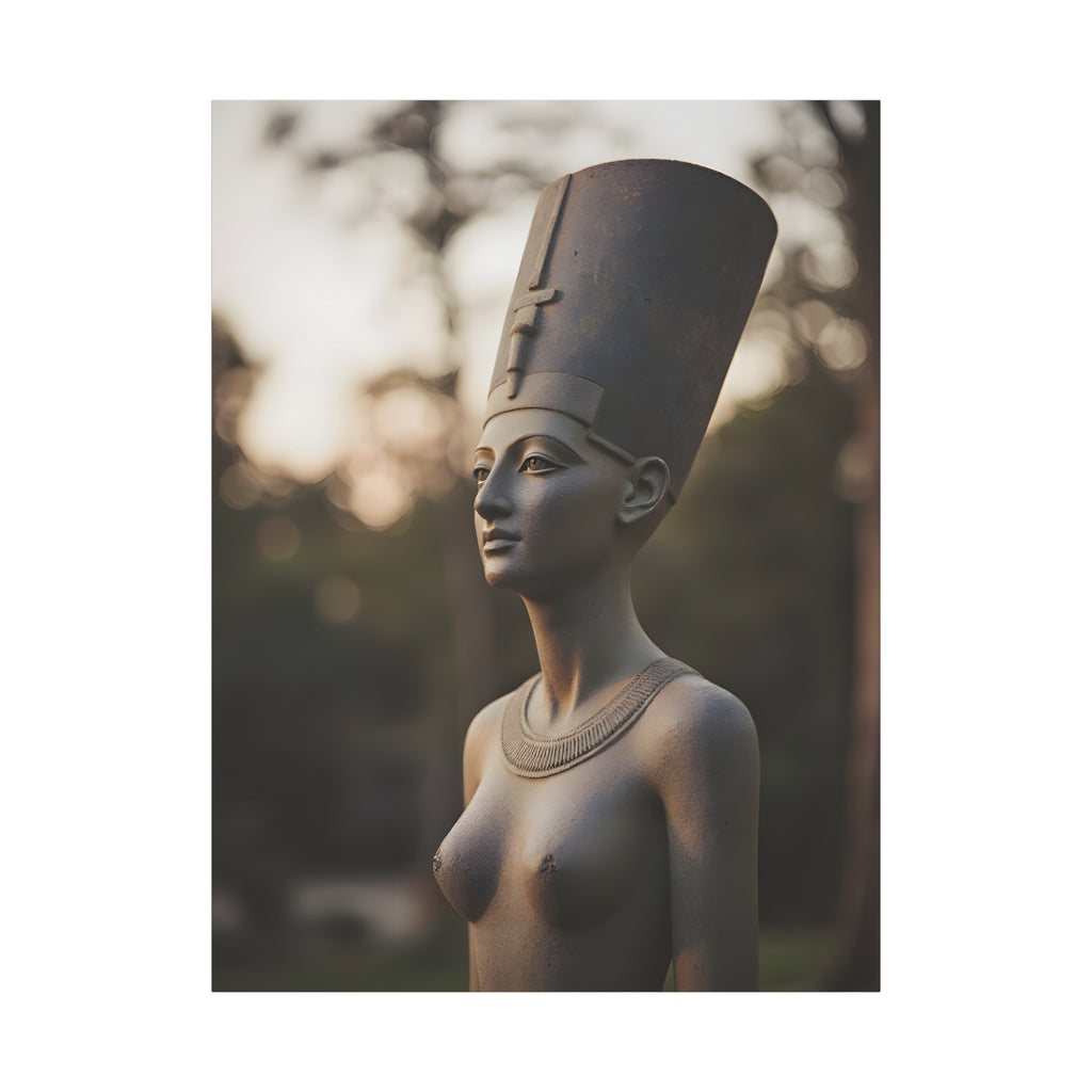 Bronzen standbeeld van Nefertiti als wanddecoratie - Egyptische beeldhouwkunst - Fotografie - Koningin van Egypte - Opgespannen canvas 