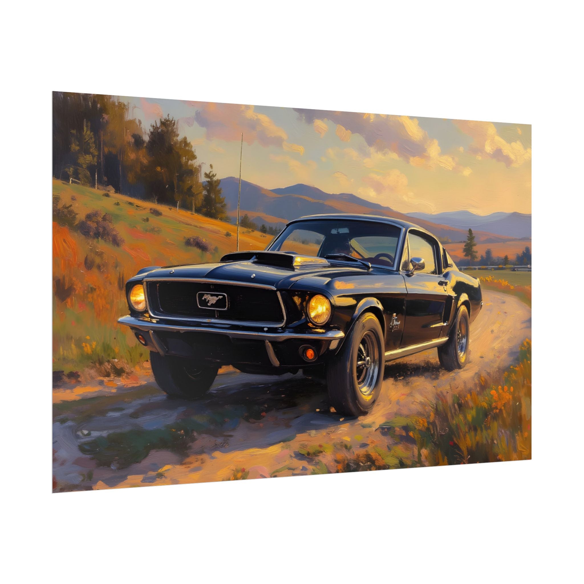 Vintage Mustang Sunset Wall Art - Classic Muscle Car - Poster