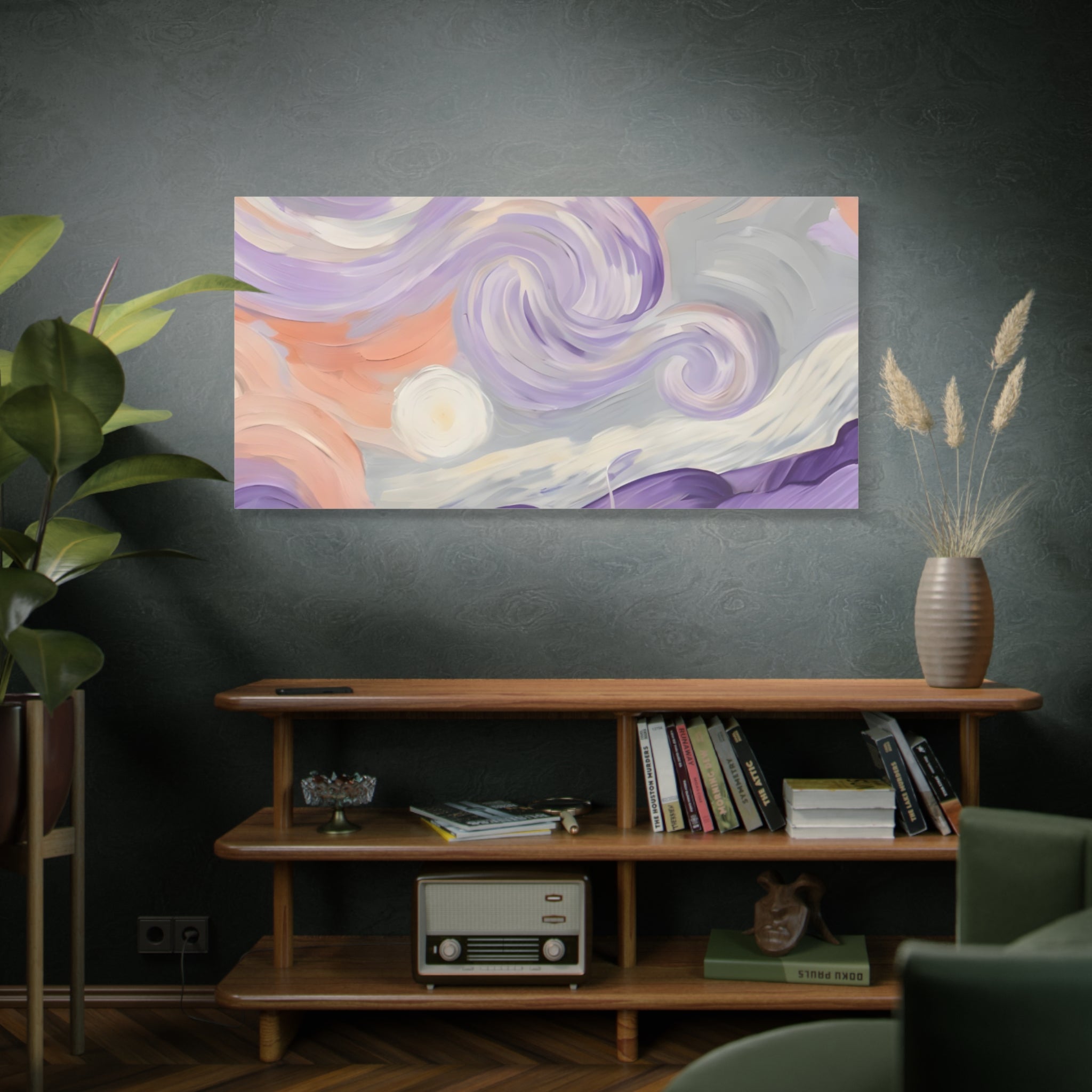 Abstract Swirl Canvas Art – Lavender & Peach Matte Stretched Canvas