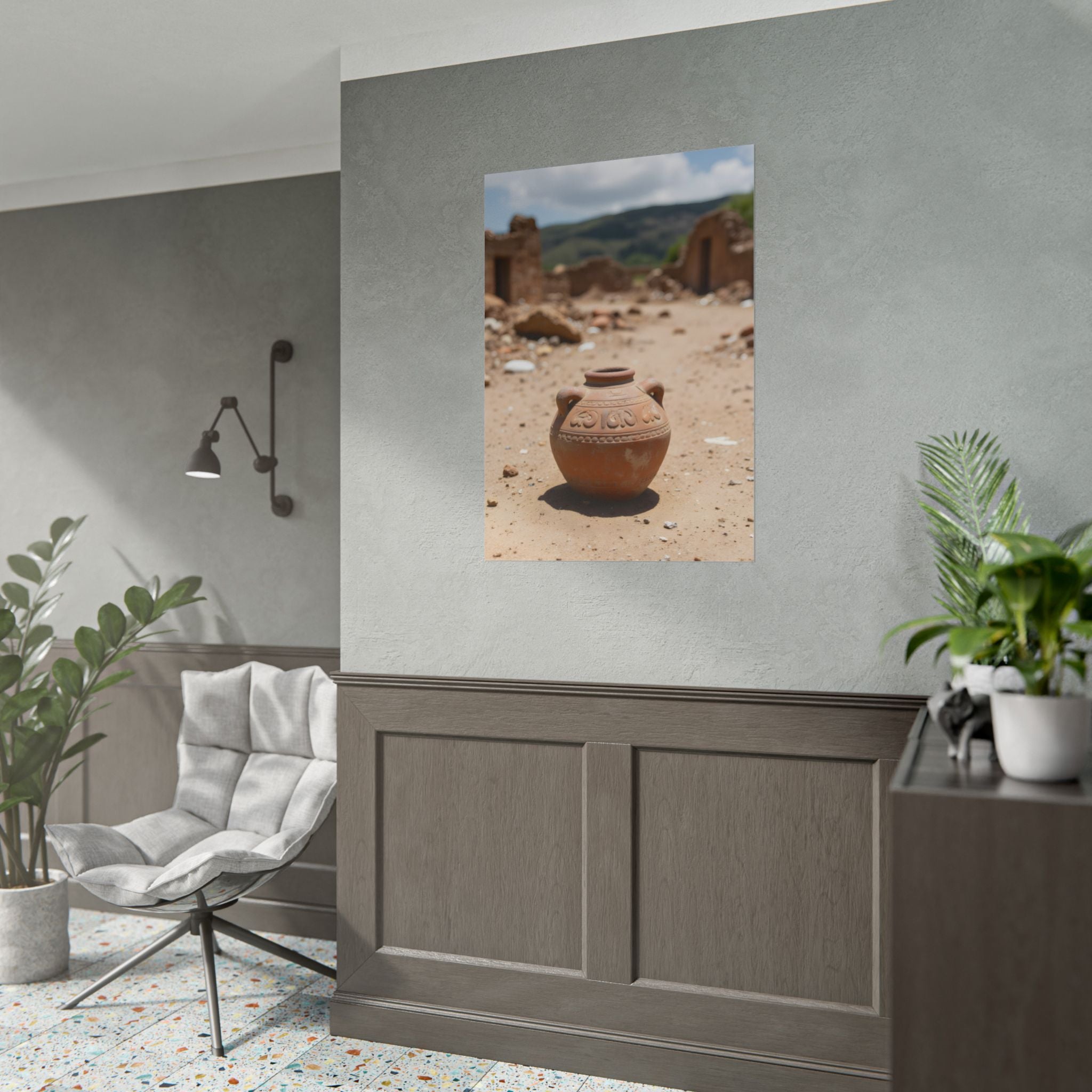 Rustieke terracotta bloempotwoestijnposter - opgerolde fotoafdruk