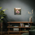 Butterfly on Pink Rose Wall Art - Stretched Canvas