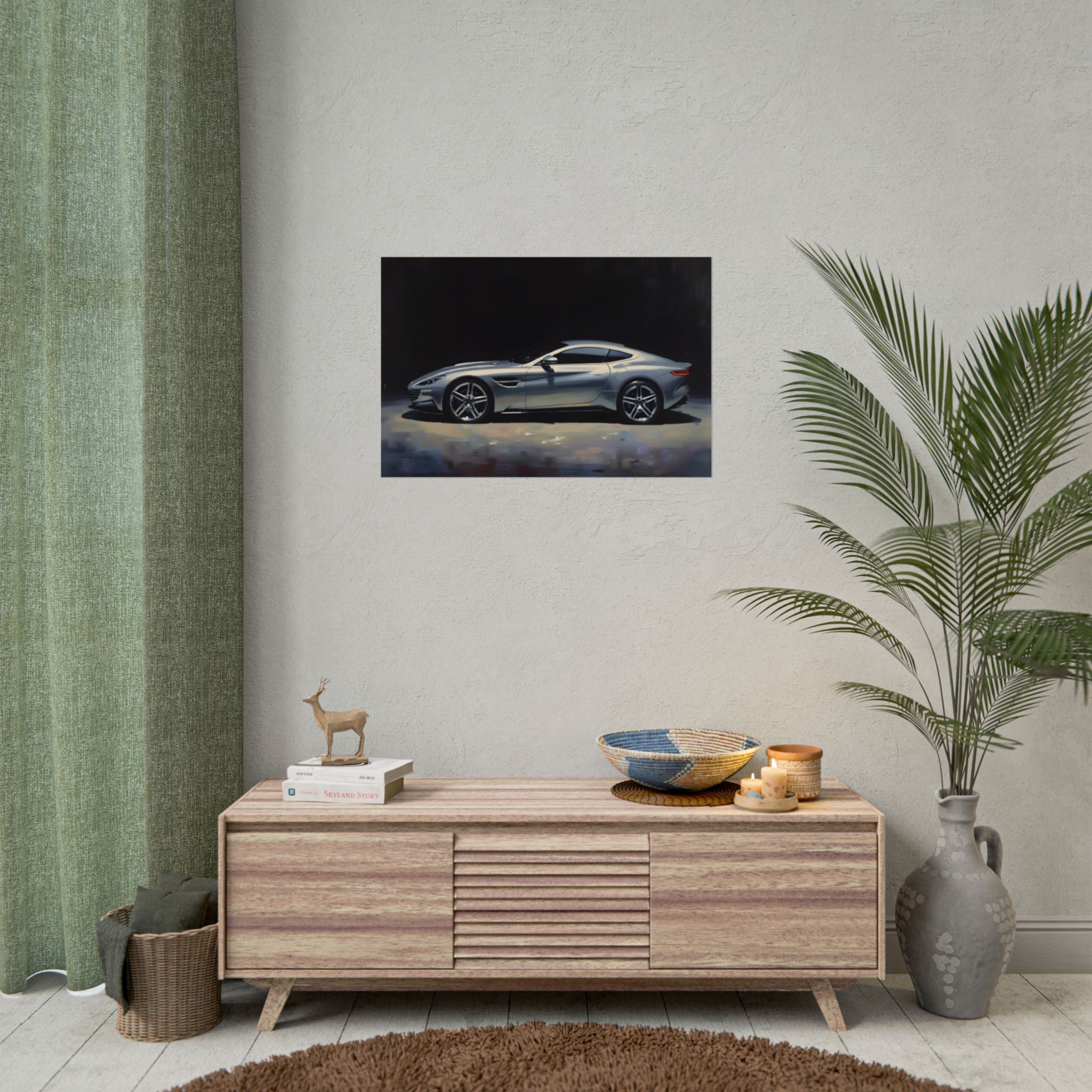 Sports Car Poster - Silver GT Automotive Art Print (Rolled Poster)