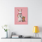 Pink Cute Bunny Canvas Wall Art — Cool Rabbit with Sunglasses, Ice Cream & Carrots (Matte Stretched)