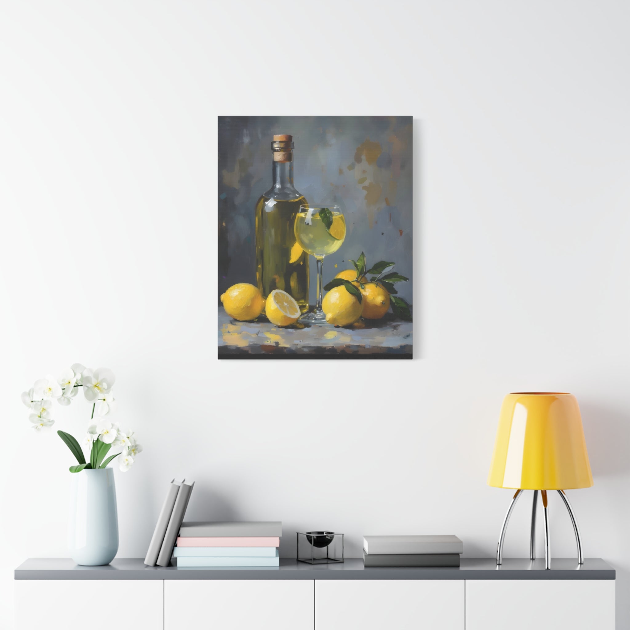 Limoncello with lemons Still Life Matte Canvas Wall Art