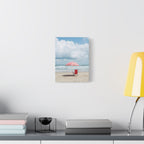 Sun-drenched beach memory with beach chair and umbrella Canvas Wall Art - Stretched Canvas