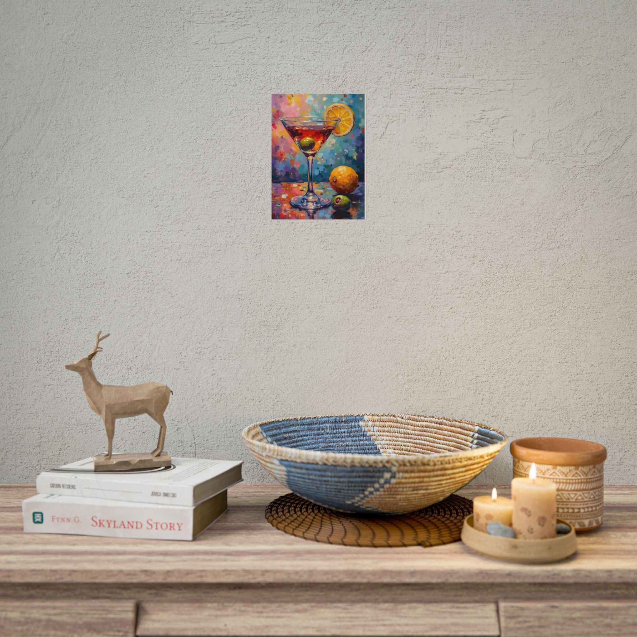 Buntes Martiniglas mit Zitrone und Olive – Wandbild/Poster 