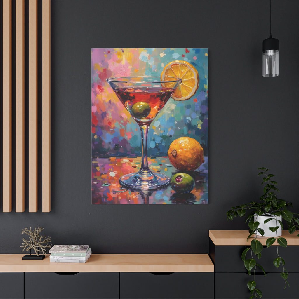 Buntes Martini-Glas-Leinwandbild mit matter Oberfläche - Keilrahmen