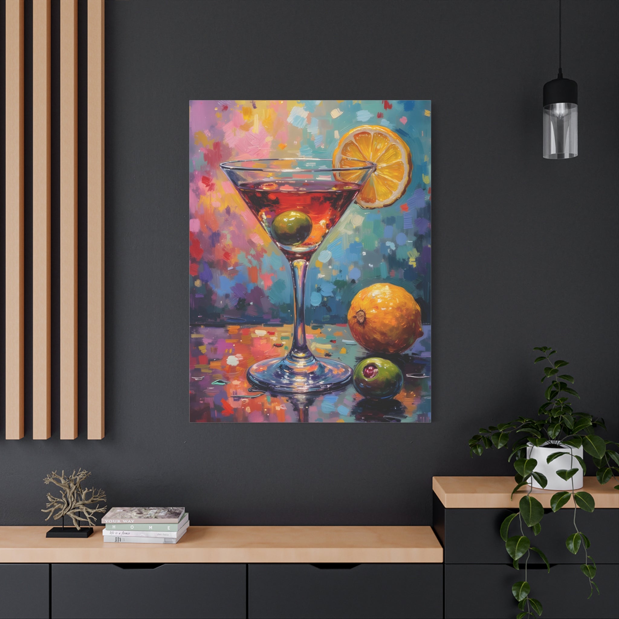 Buntes Martini-Glas-Leinwandbild mit matter Oberfläche - Keilrahmen