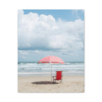 Sun-drenched beach memory with beach chair and umbrella Canvas Wall Art - Stretched Canvas