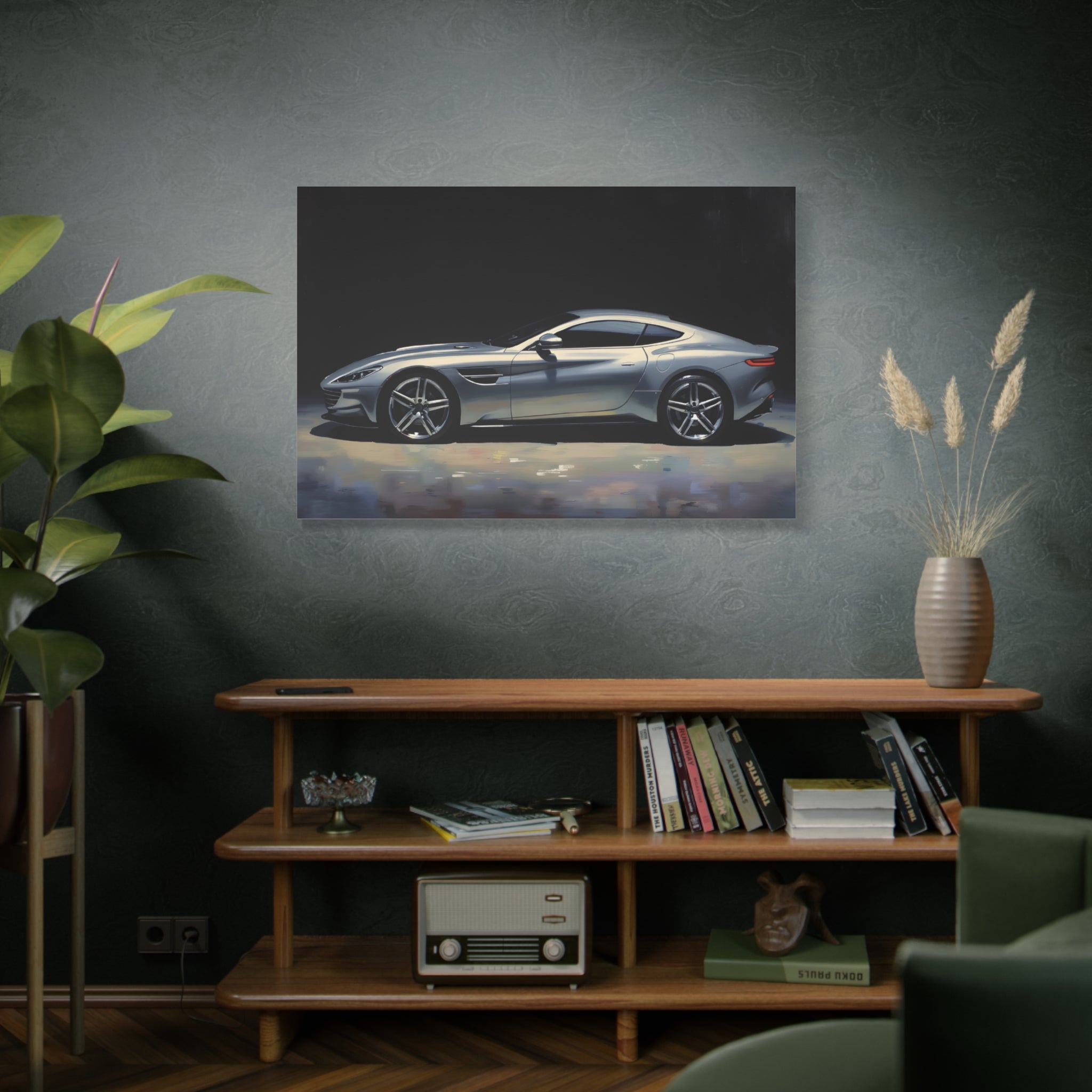 Silver Sports Car Matte Canvas Print — Modern Automotive Wall Art