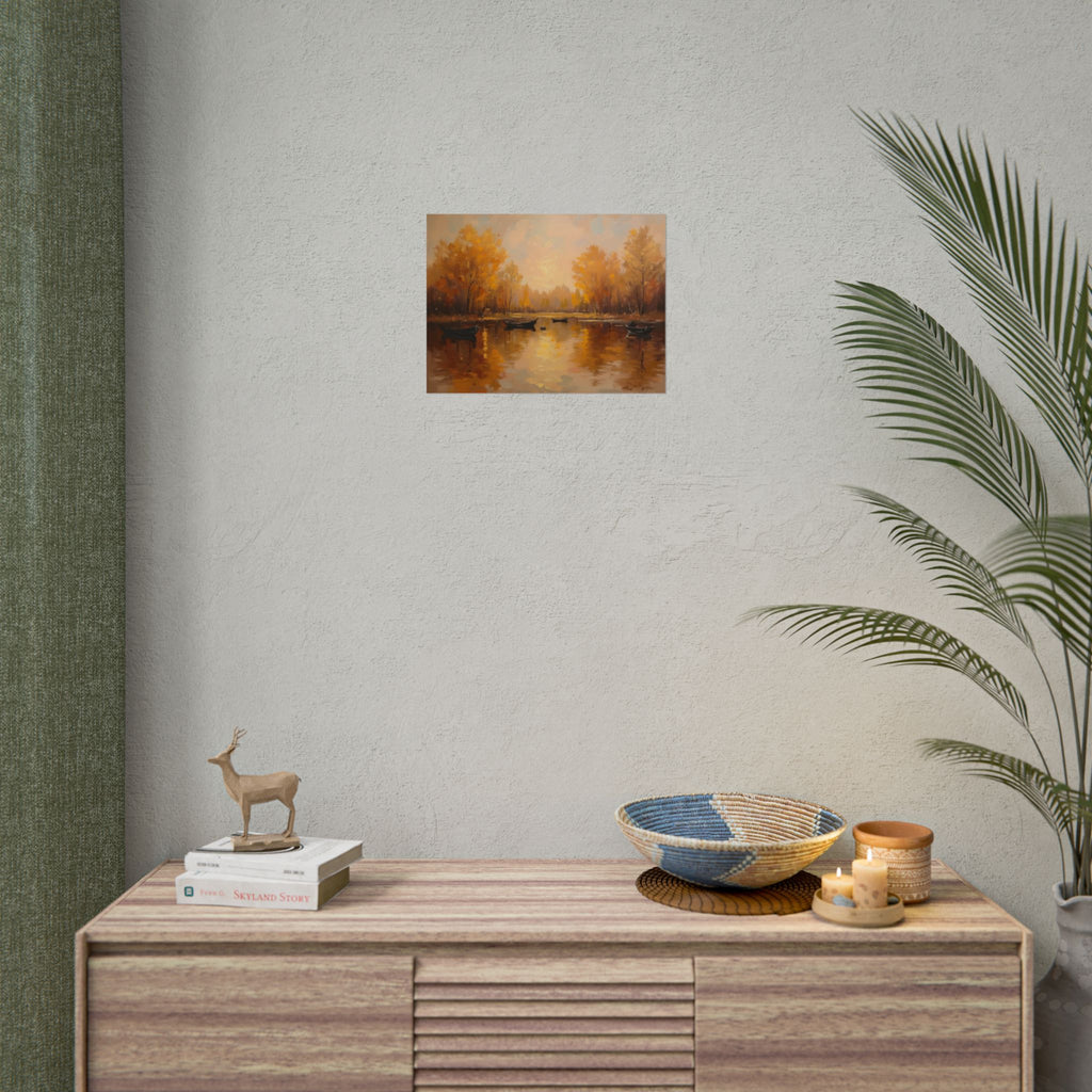 Herfst aan het meer met roeiboten - Poster 