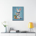 Blue Bunny Canvas Print — Cute Rabbit with Sunglasses & Ice Cream Matte Wall Art