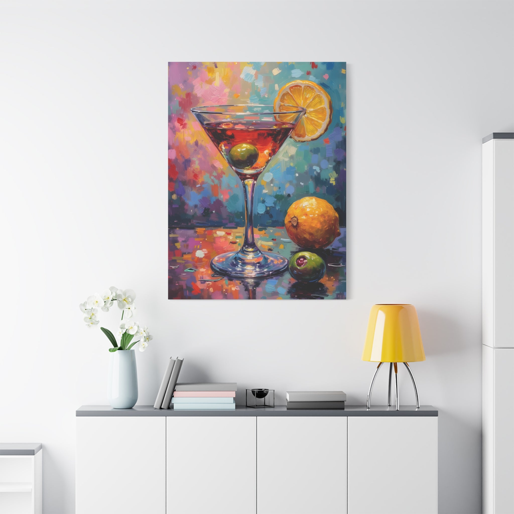 Buntes Martini-Glas-Leinwandbild mit matter Oberfläche - Keilrahmen