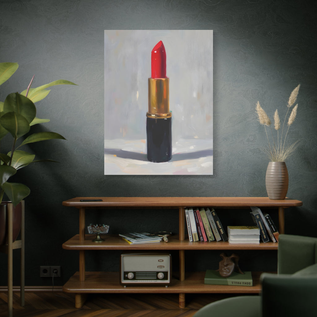 Red Lipstick Canvas Art — Cosmetic Pop Still Life Wall Decor