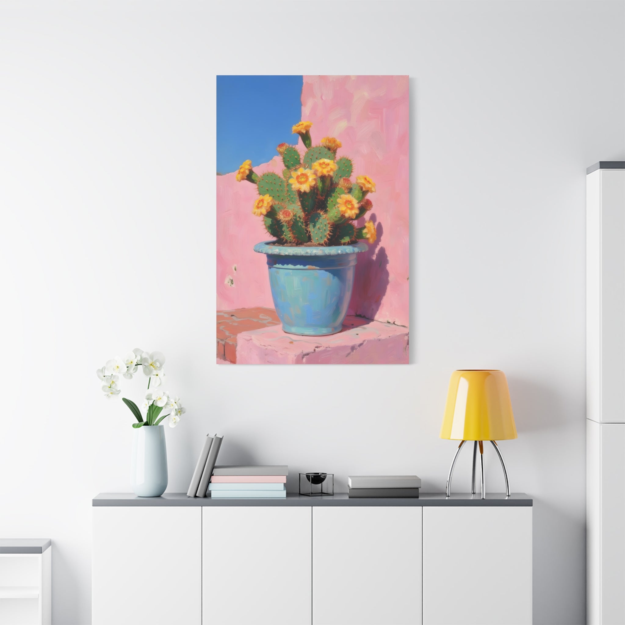 Cactus Roze Muurdecoratie - Gespannen Canvas 