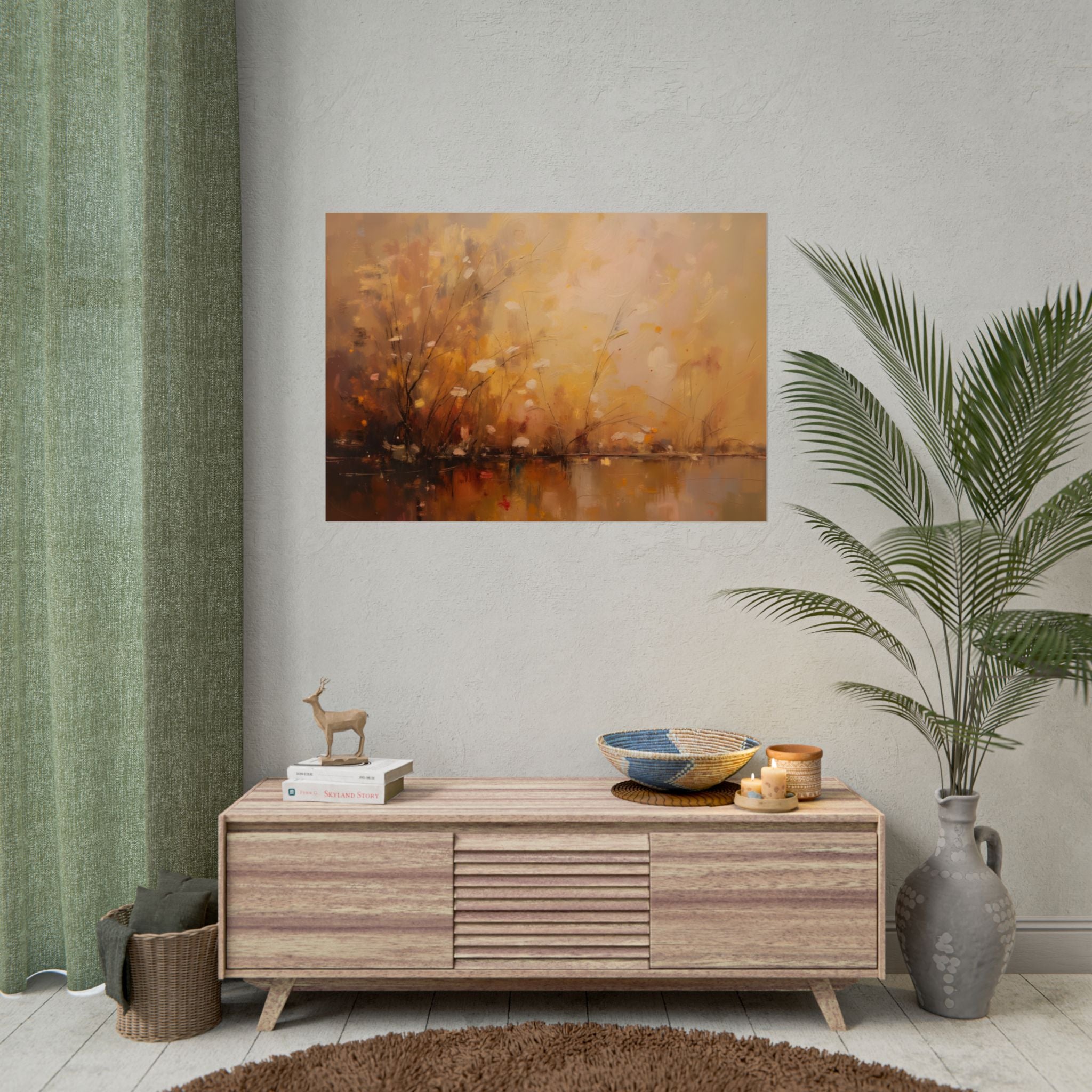 Abstracte muurdecoratie met gouden weidemotief - Poster 