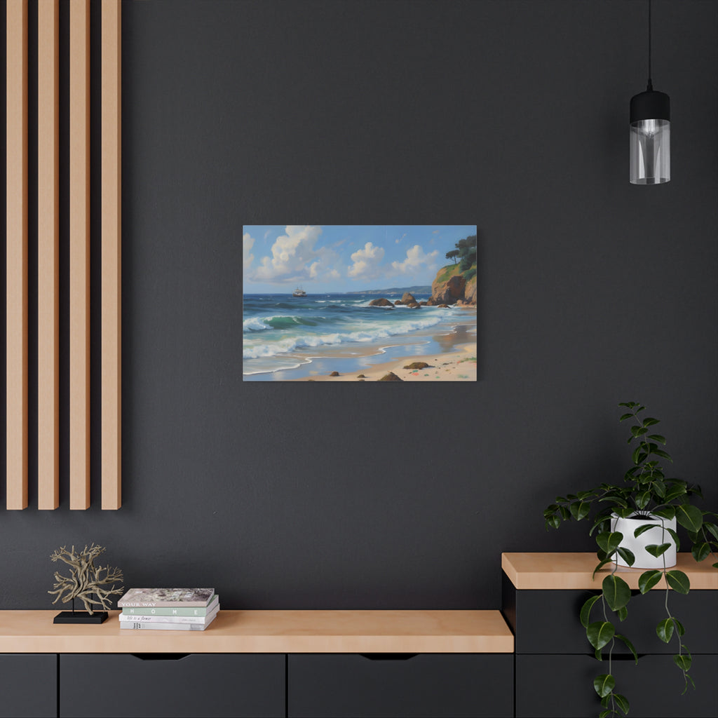 Seaside Beach Canvas Print — Coastal Landscape Matte Stretched Wall Art