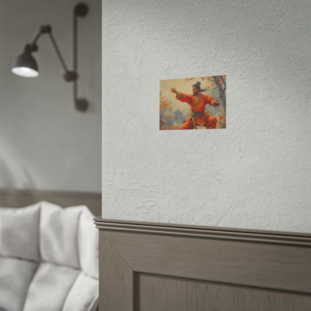 Martial Artist Art Poster - Warrior in Orange Traditional Kung Fu Wall Art