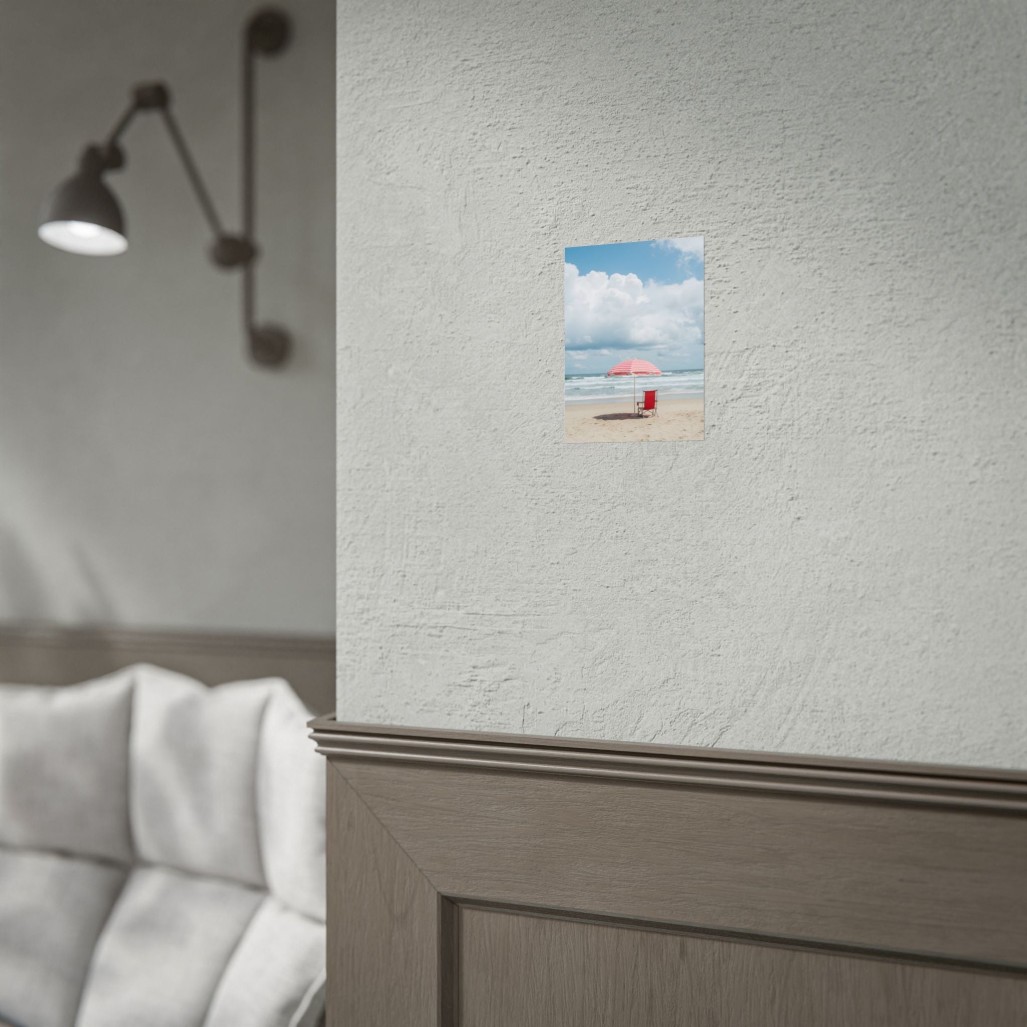 Sun-drenched beach memory with beach chair and umbrella - Poster