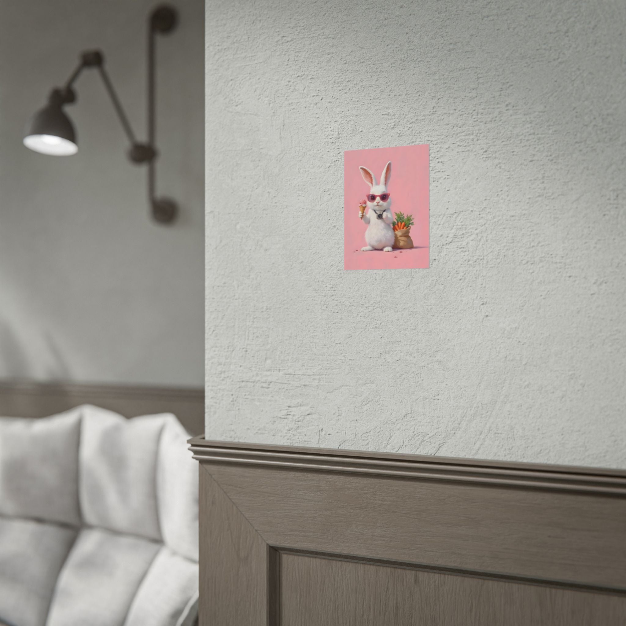 Pink Cute Bunny Poster – Pink Ice Cream Rabbit Wall Art