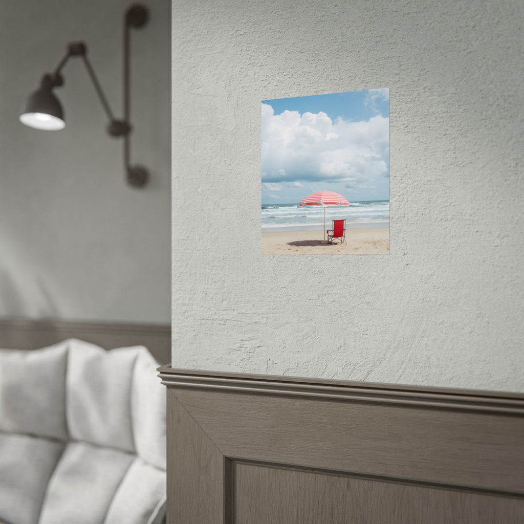Sun-drenched beach memory with beach chair and umbrella - Poster