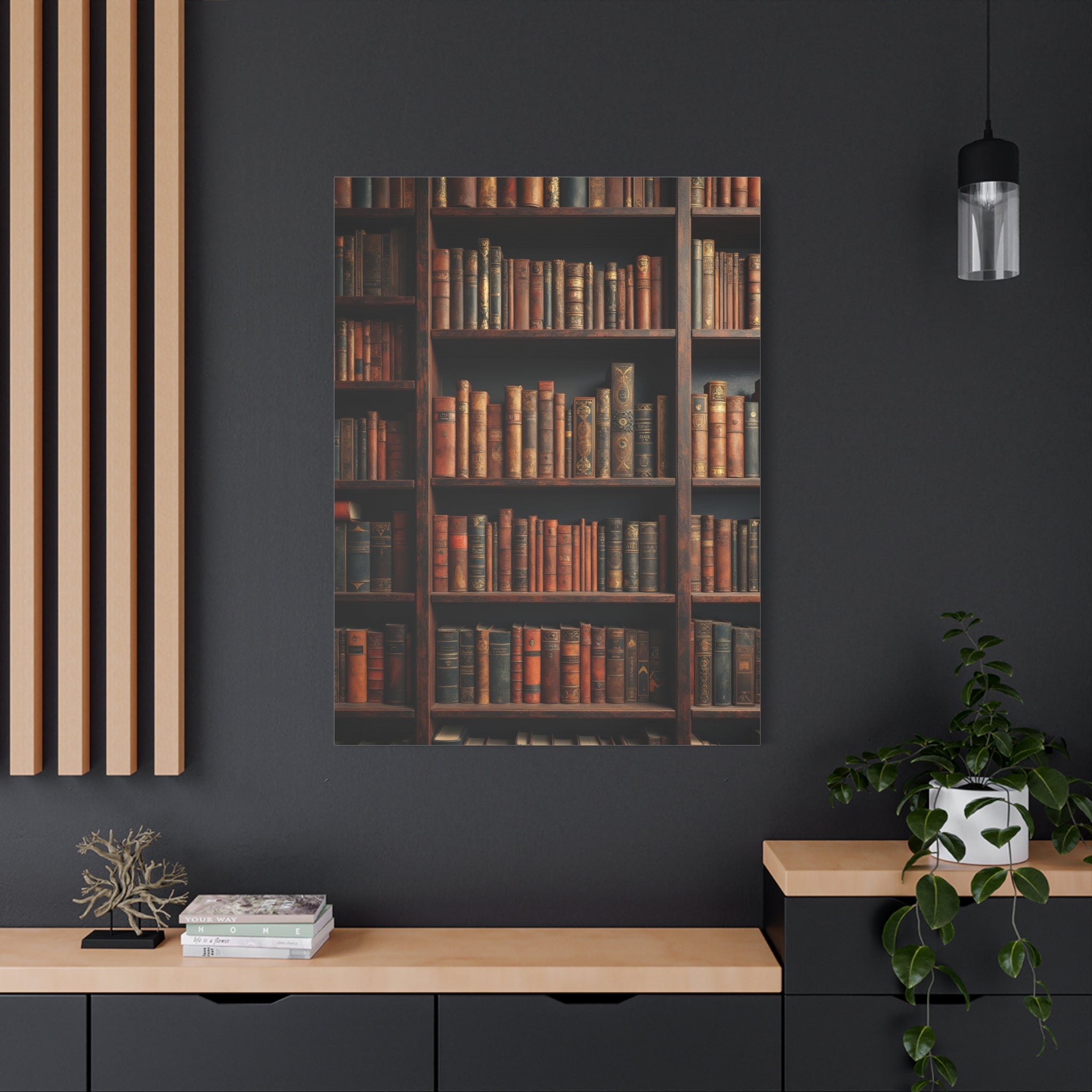 Vintage Library Books Canvas Print - Stacked Antique Bookshelf Wall Art