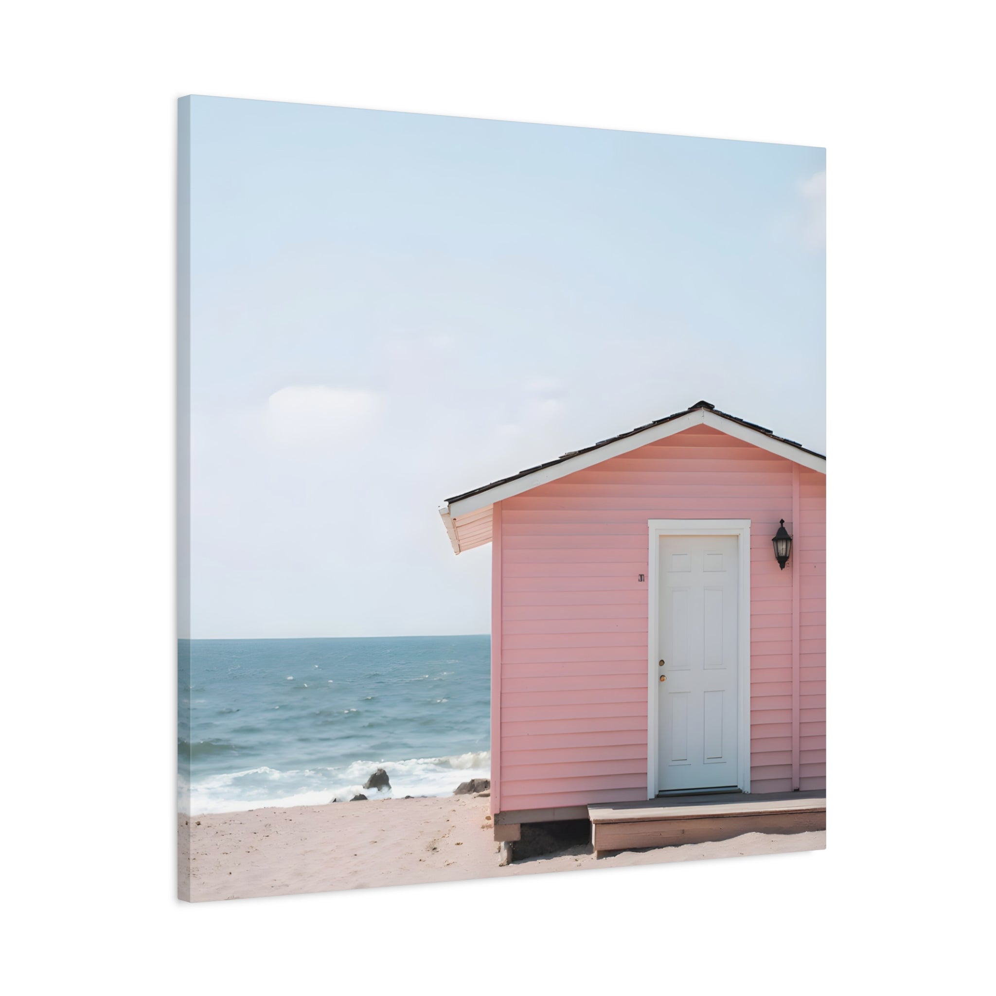 Pink Beach Cottage  Wall Art - Stretched Canvas