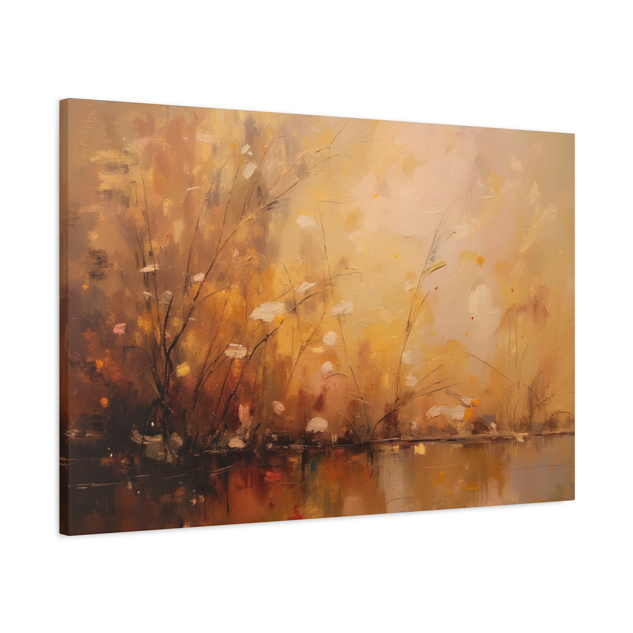 Abstracte muurdecoratie met gouden weidemotief - opgespannen canvas 
