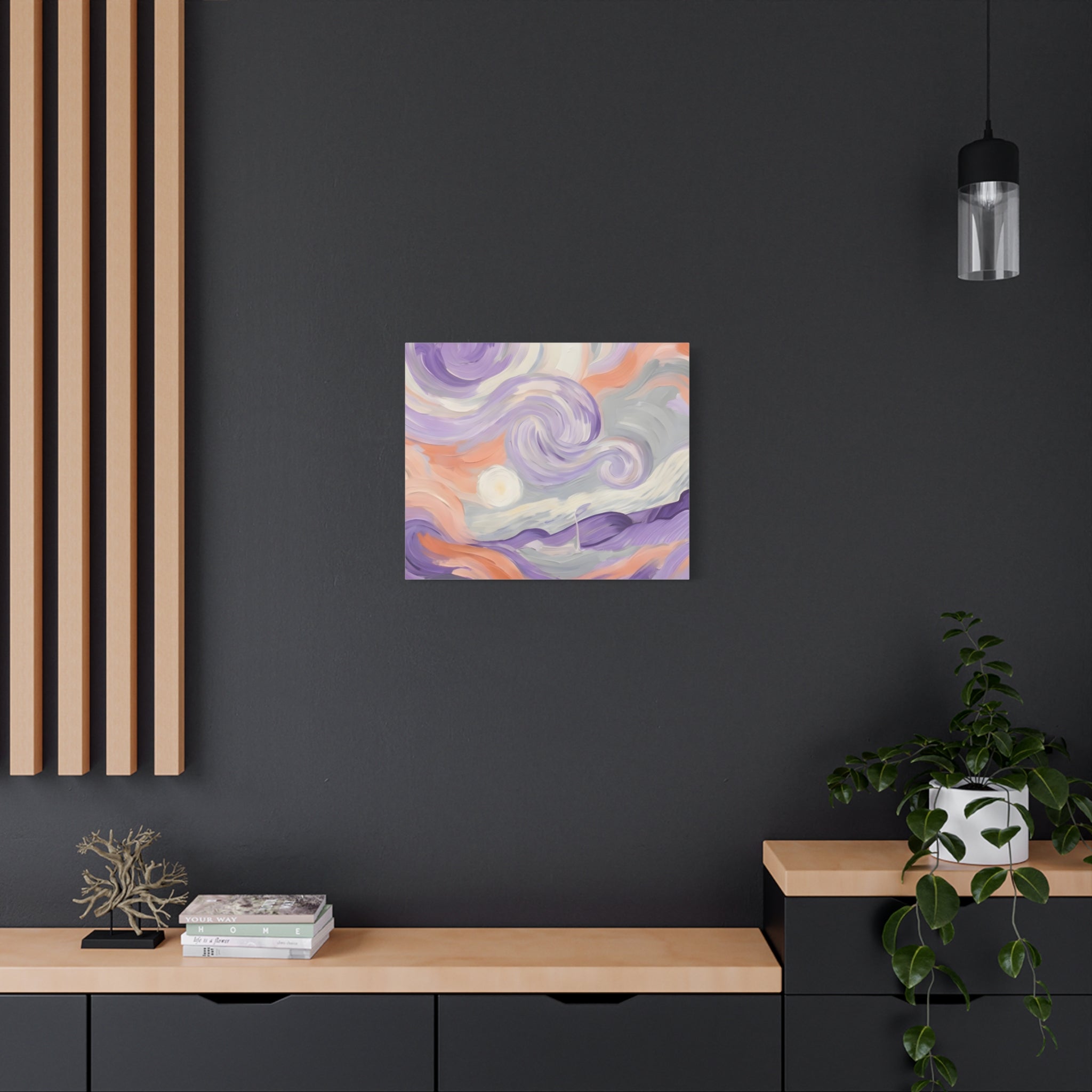 Abstract Swirl Canvas Art – Lavender & Peach Matte Stretched Canvas