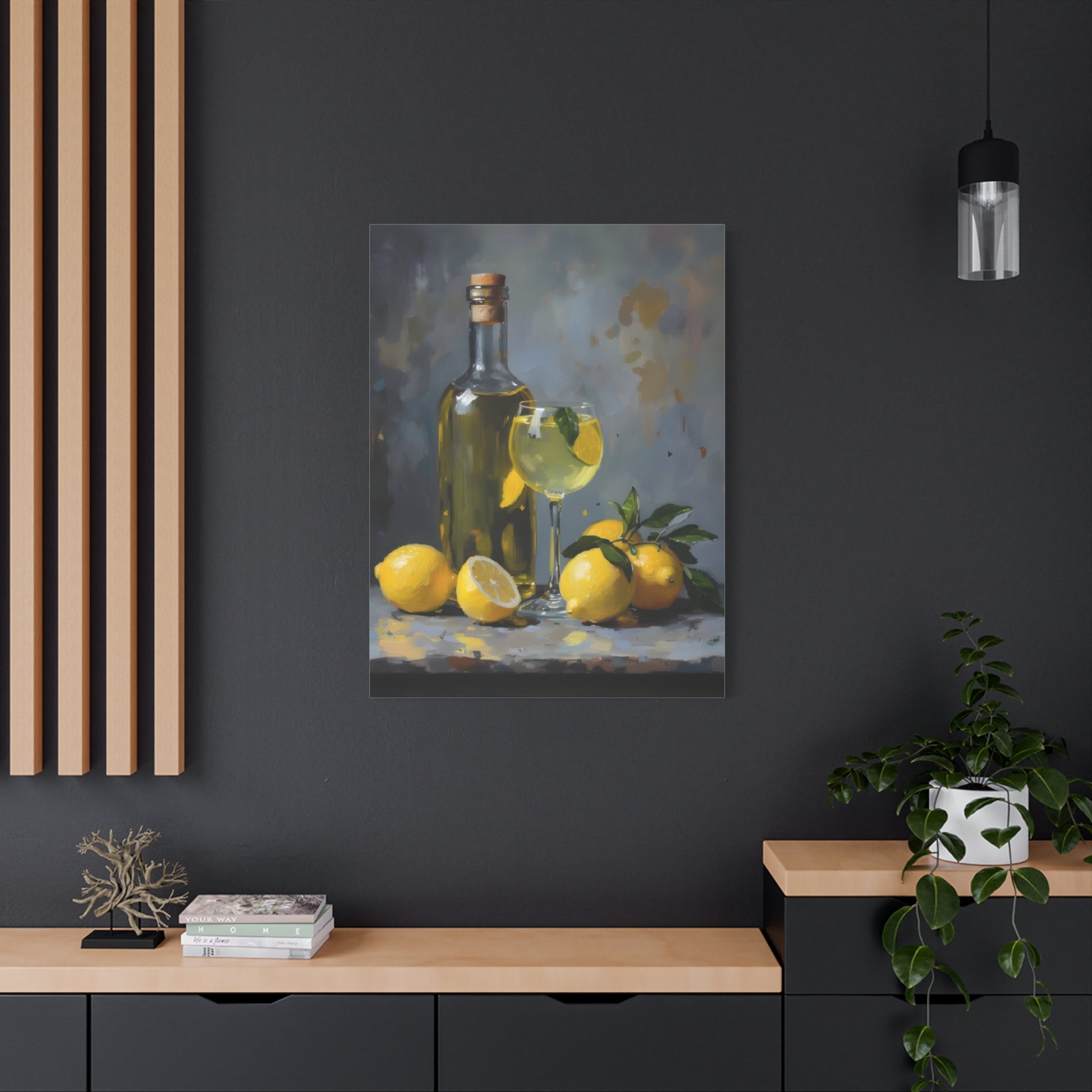 Limoncello with lemons Still Life Matte Canvas Wall Art