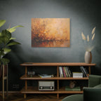Abstracte muurdecoratie met gouden weidemotief - opgespannen canvas 