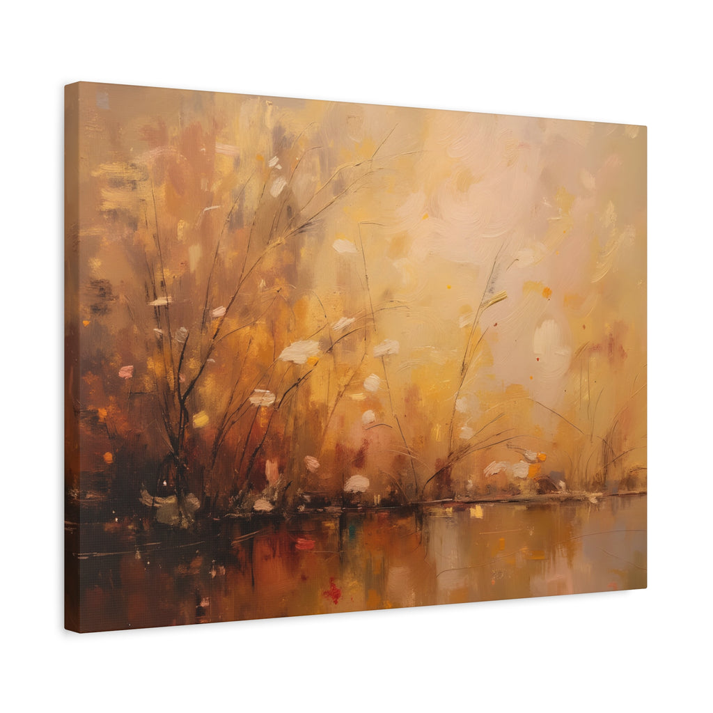 Abstracte muurdecoratie met gouden weidemotief - opgespannen canvas 