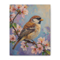 Sparrow on Cherry Blossoms Matte Stretched Canvas