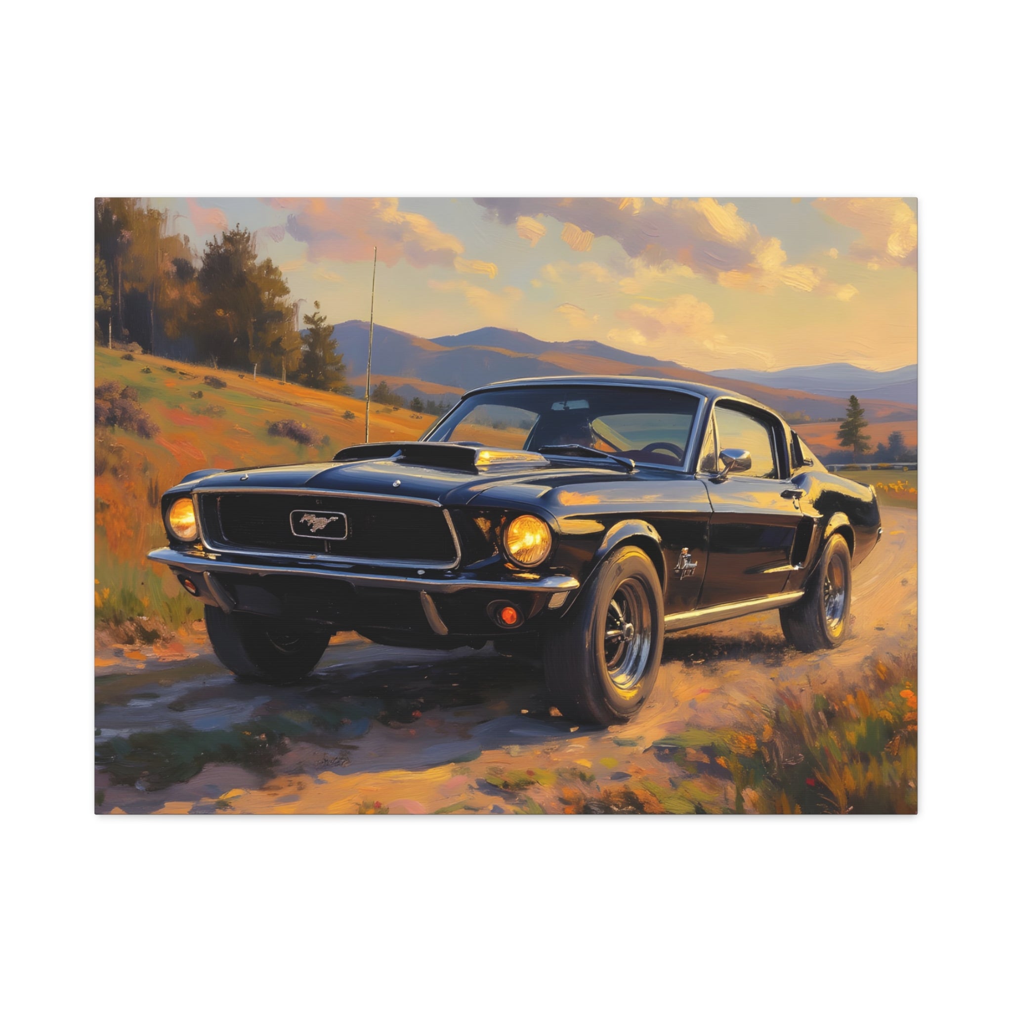 Vintage Mustang Sonnenuntergang Leinwandbild – Klassischer Muscle-Car-Druck