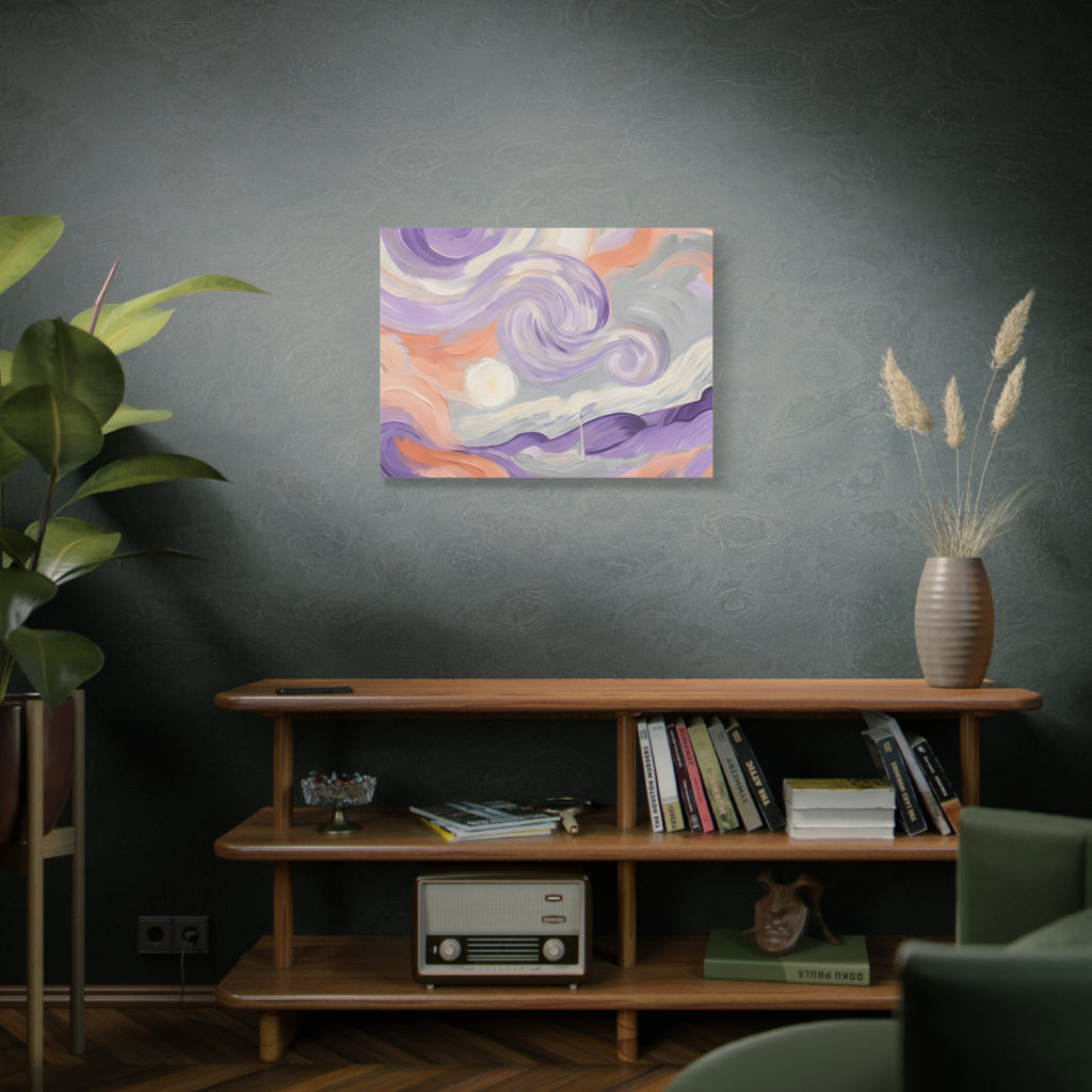 Abstract Swirl Canvas Art – Lavender & Peach Matte Stretched Canvas