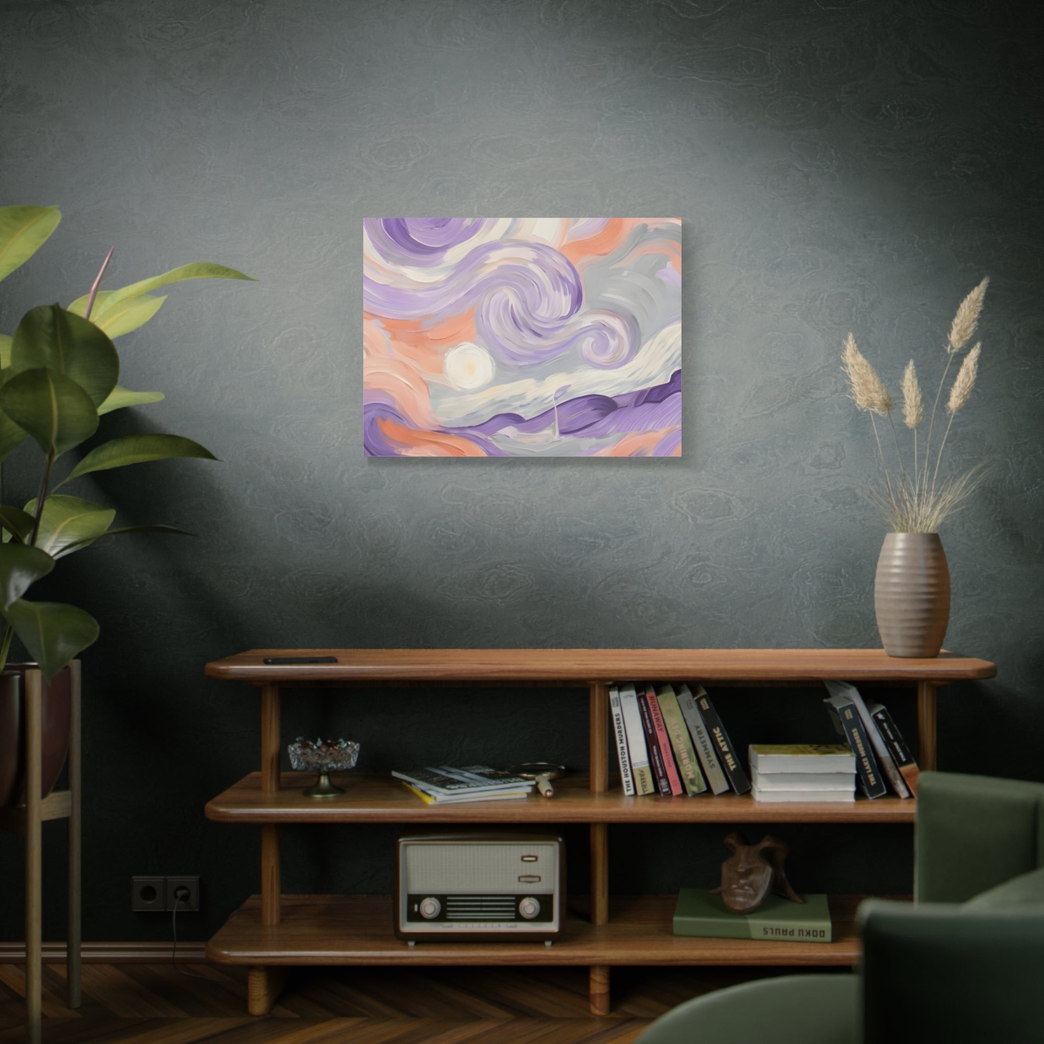 Abstract Swirl Canvas Art – Lavender & Peach Matte Stretched Canvas