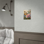 Wandbild mit Schmetterling auf rosa Rose - Poster 