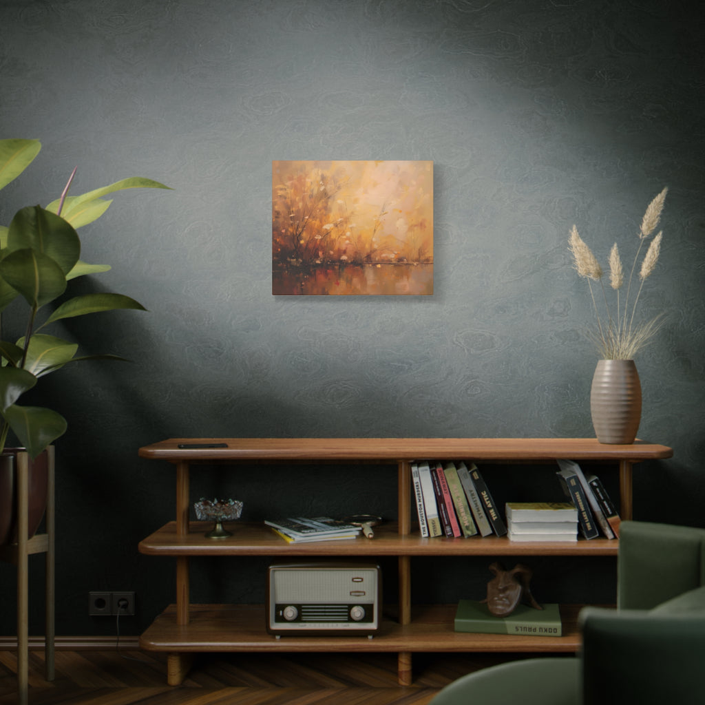 Abstracte muurdecoratie met gouden weidemotief - opgespannen canvas 