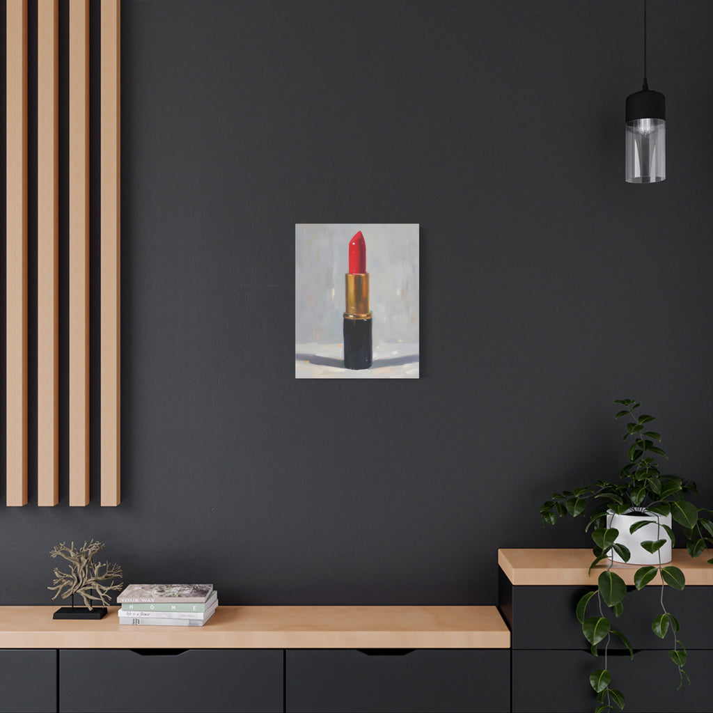 Red Lipstick Canvas Art — Cosmetic Pop Still Life Wall Decor