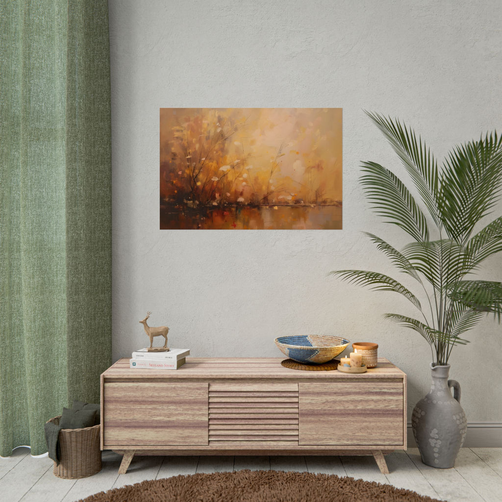 Abstracte muurdecoratie met gouden weidemotief - Poster 