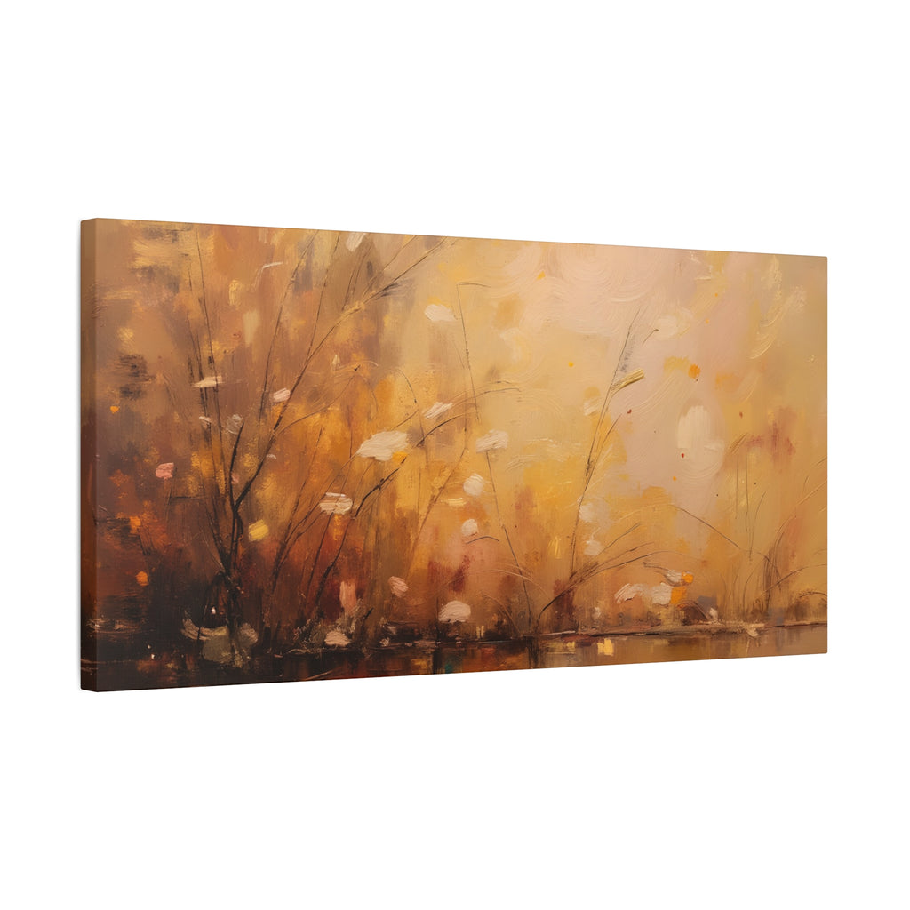 Abstracte muurdecoratie met gouden weidemotief - opgespannen canvas 