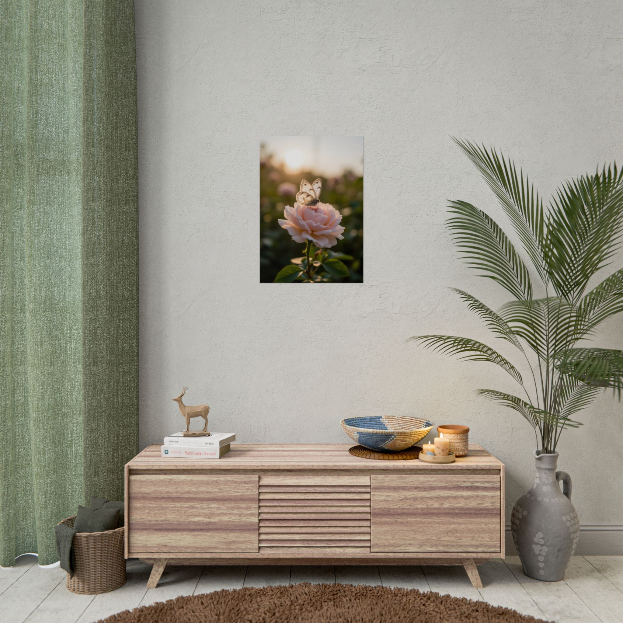 Butterfly on Pink Rose Wall Art - Poster