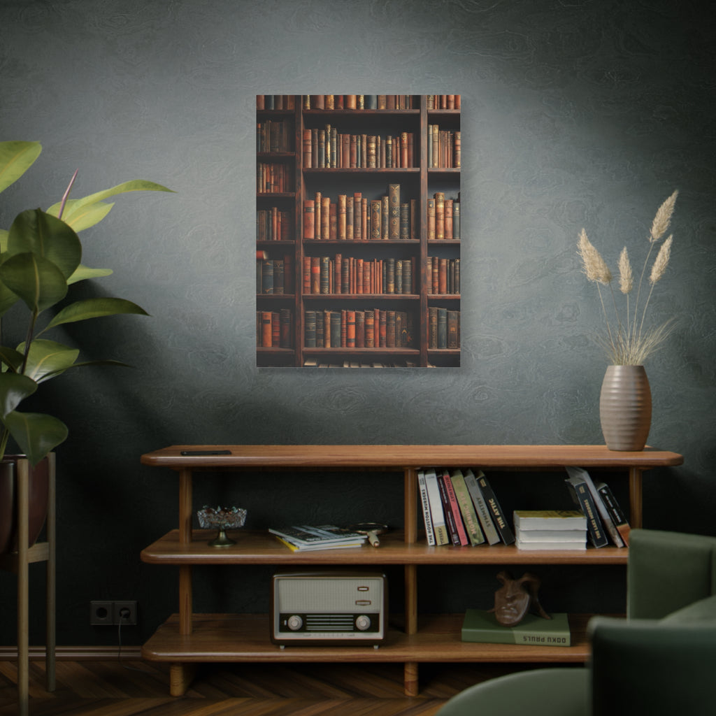 Vintage Library Books Canvas Print - Stacked Antique Bookshelf Wall Art