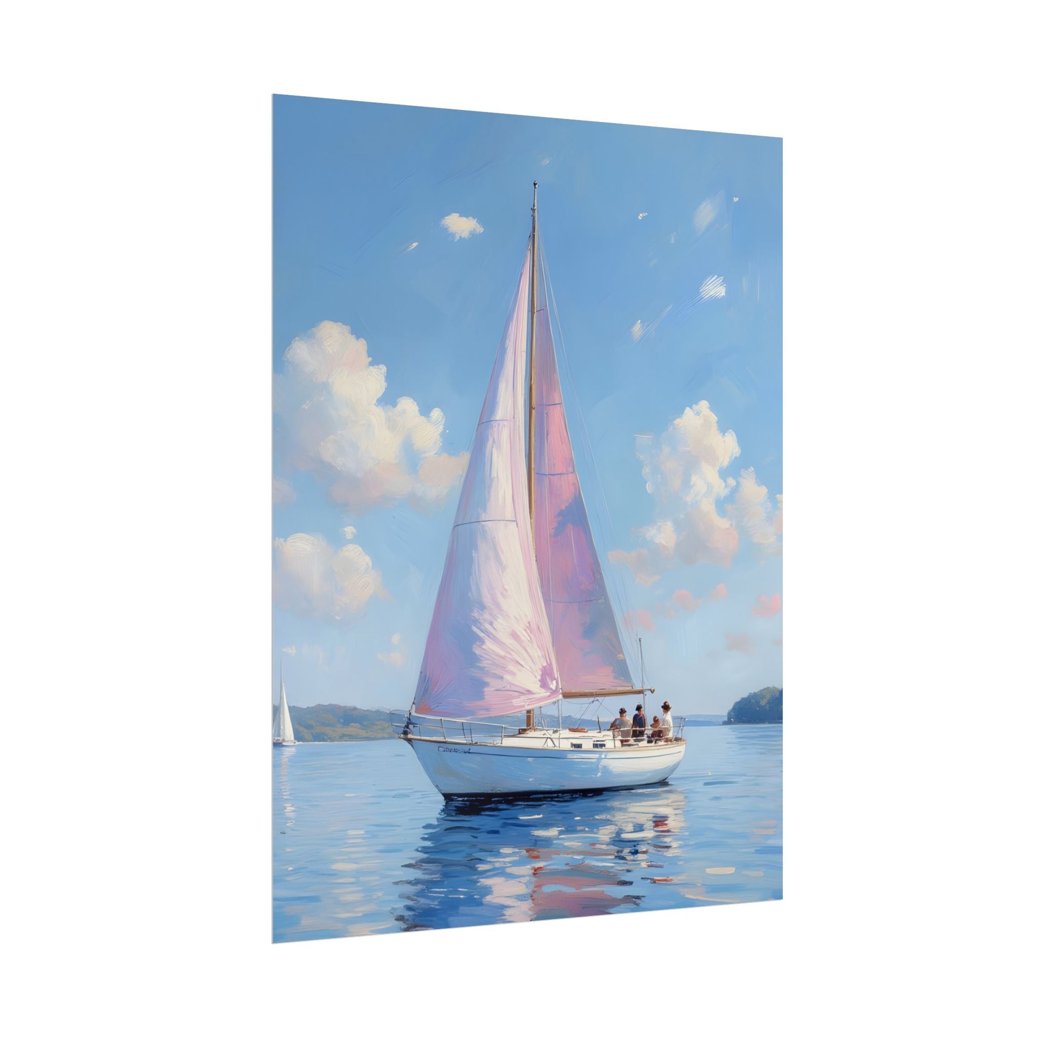 Zeilboot op kalm water met roze accenten - Poster 