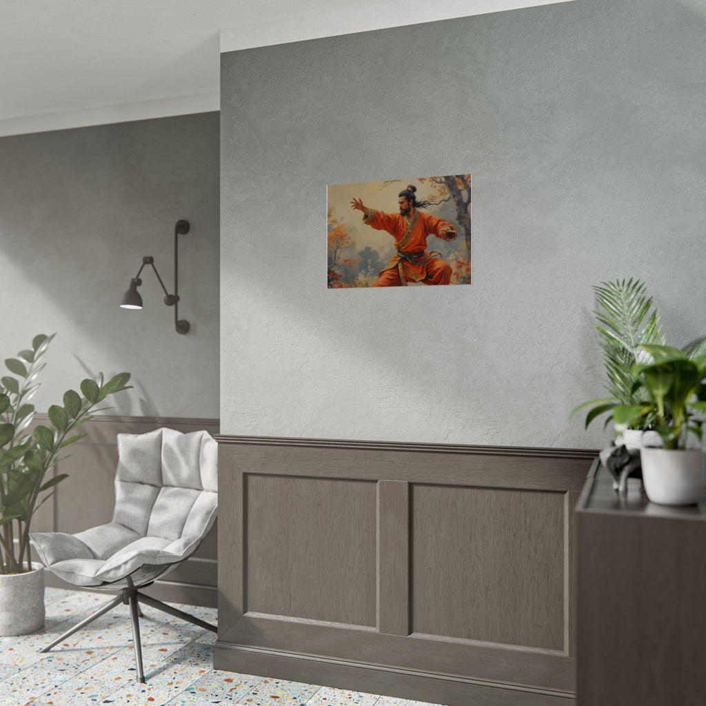 Martial Artist Art Poster - Warrior in Orange Traditional Kung Fu Wall Art